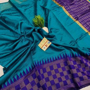 Pure Raw Silk Saree Blue Color With jacquard weaving border saree
